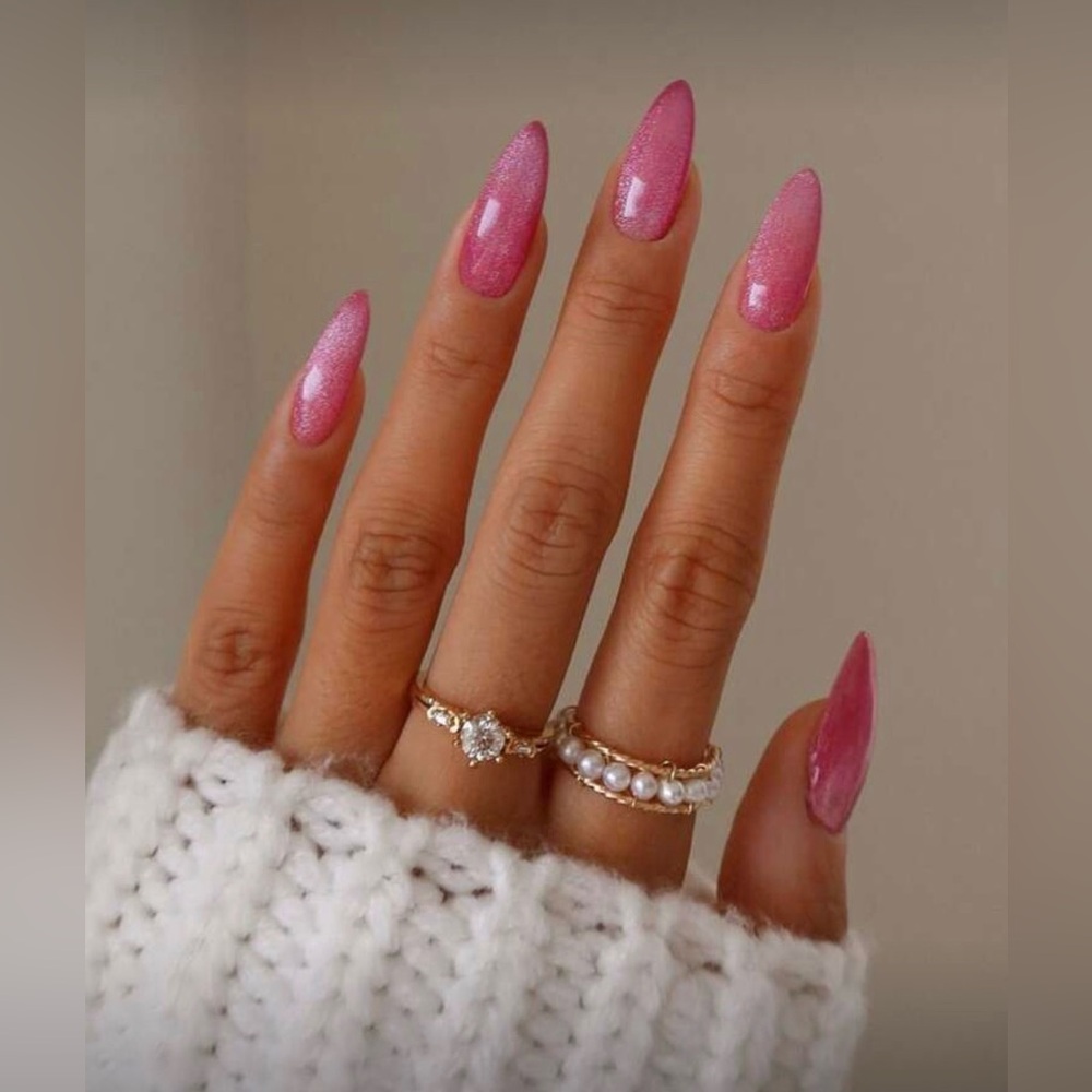 Pink Fuchsia Metallic Almond Nail Kit | Press-On Nails | New